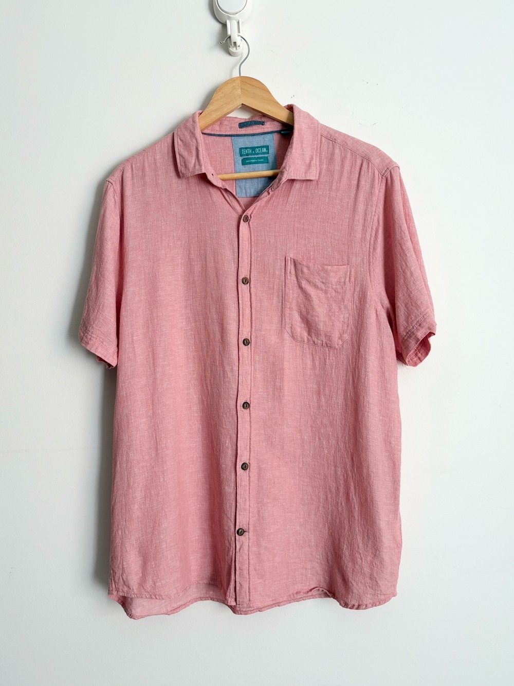 Tenth + Ocean Pink Linen Blend Coastal Resort Shirt Size L